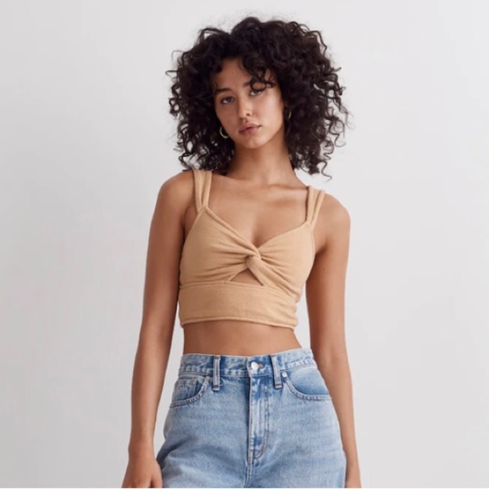 NWT Madewell Cutout Knot-Front Crop Tank Top Dried Straw Yellow